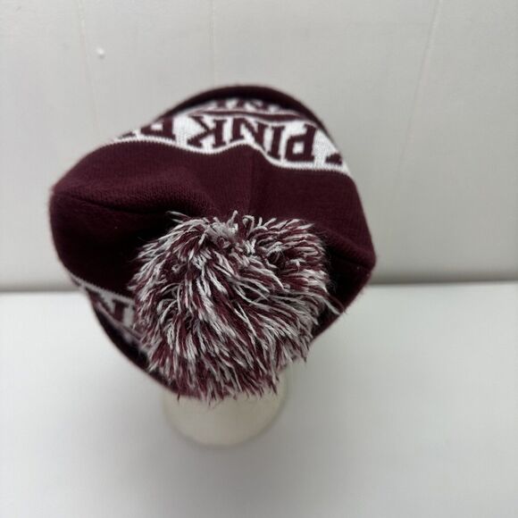 Victorias Secret PINK Beanie Hat Winter Cap Maroon White Knit - Picture 4 of 11